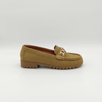 Mustard loafer shoe on a white background